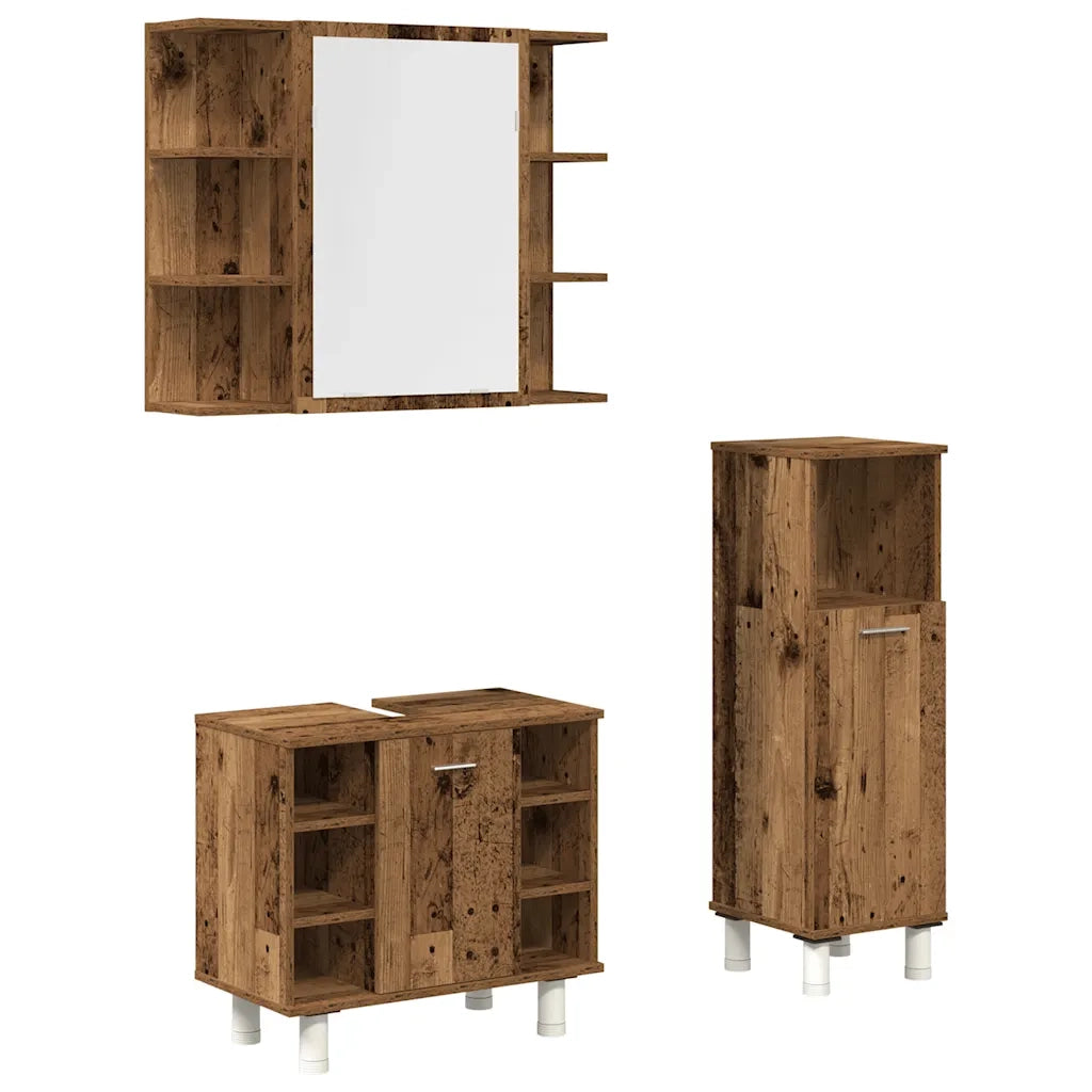 Set Mobili da Bagno 3 pz Legno Antico in Legno Multistrato 3328567