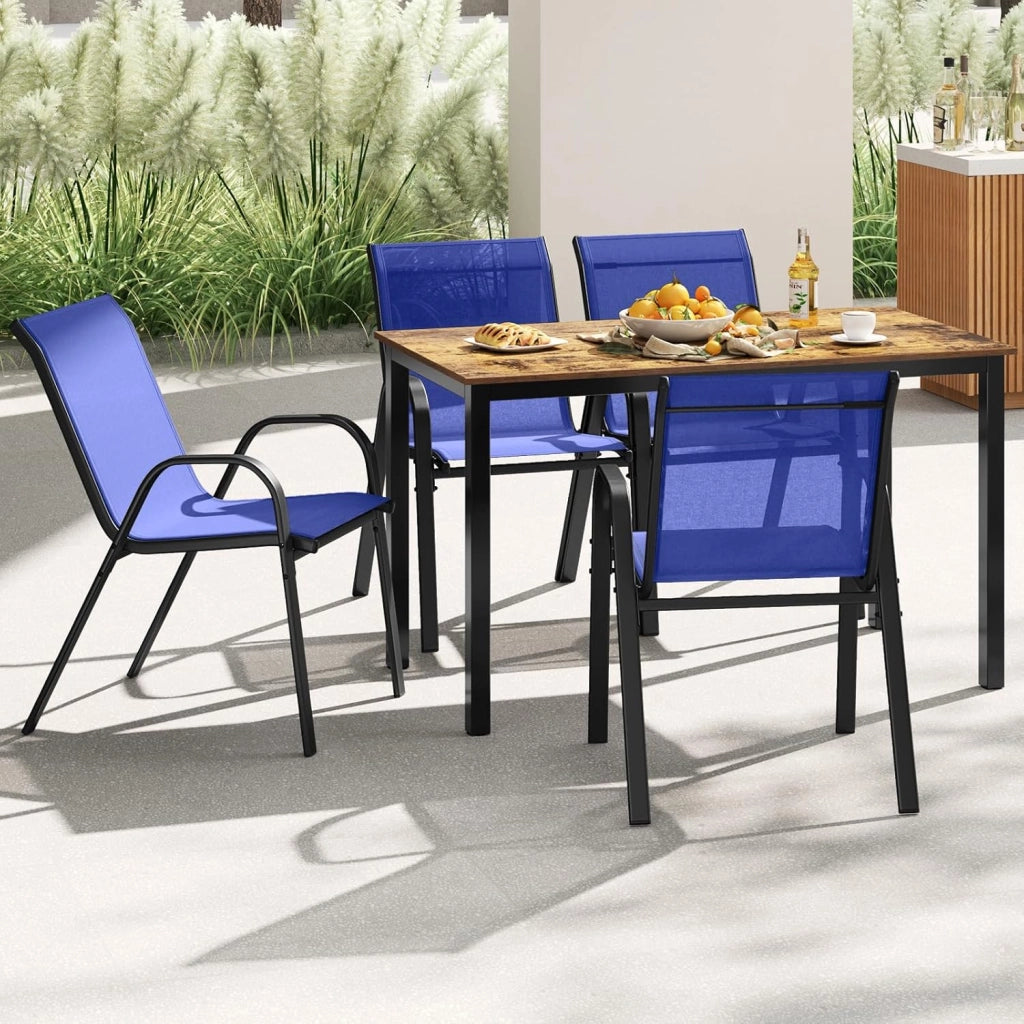 Set di 4 Sedie Impilabili, Sedia da Giardino con Corrimano, Telaio in Acciaio Tubolare Verniciato a Polvere, Sedia per Giardino e Patio