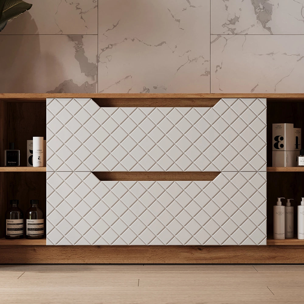 Vicco Mobile sottolavabo per bagno Rovere/bianco con struttura in piastrelle 119.2 x 62.5 cm con 2 cassetti