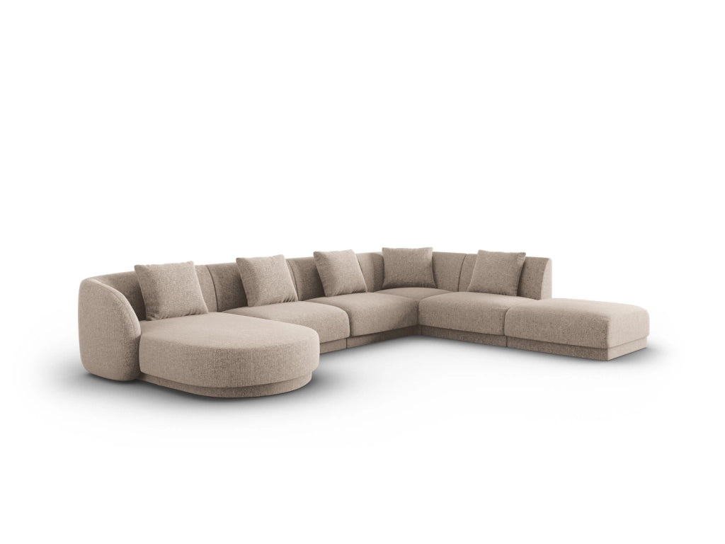 Cosmopolitan Design - Divano panoramico destro "Tulum" 6 posti in ciniglia beige 