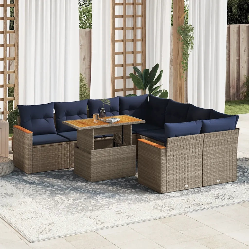 Set Divano da Giardino 9 pz con Cuscini Grigio in Polyrattan 3327470