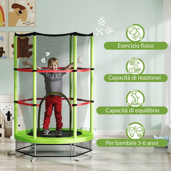 Tappeto Elastico per Bambini 3-6 Anni Ø140x190 cm con Rete di Protezione Verde e Nero