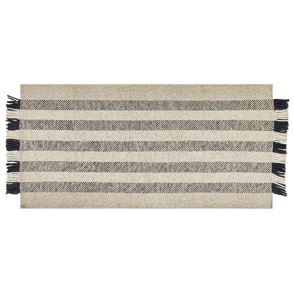 Tappeto in lana bianco sporco nero 80 x 150 cm fatto a mano con nappe moderne