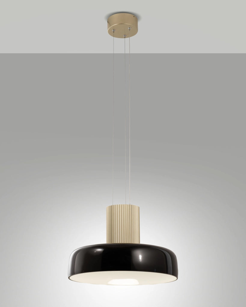 Lampada a Sospensione Lunar LED 26W 3150lm CCT 2700K/3000K/4000K Struttura in Metallo e Vetro Soffiato, Dimmerabile a Step Nero - Lunar