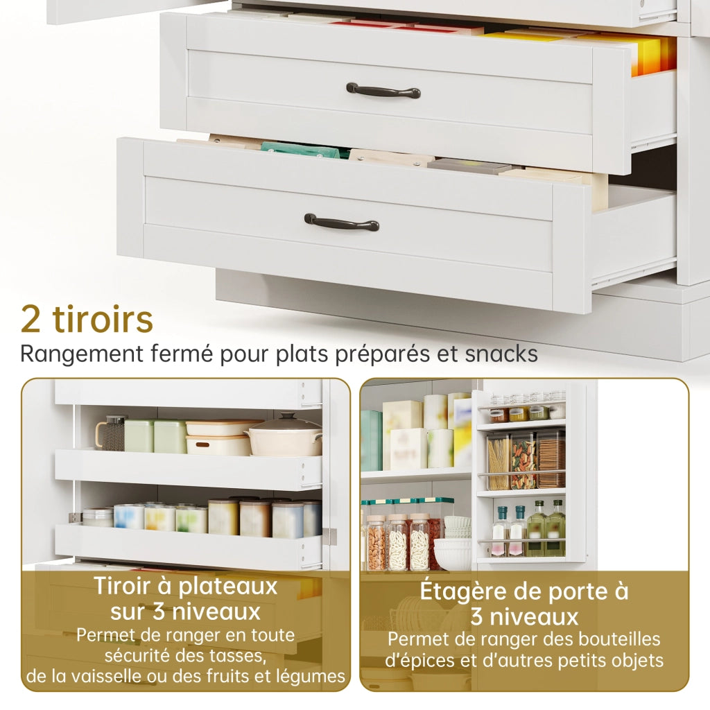 Credenza cucina alta con 3 ripiani estraibili; 2 cassetti e ripiani interni alla porta; per cucina; 180 × 80 × 37.5 cm