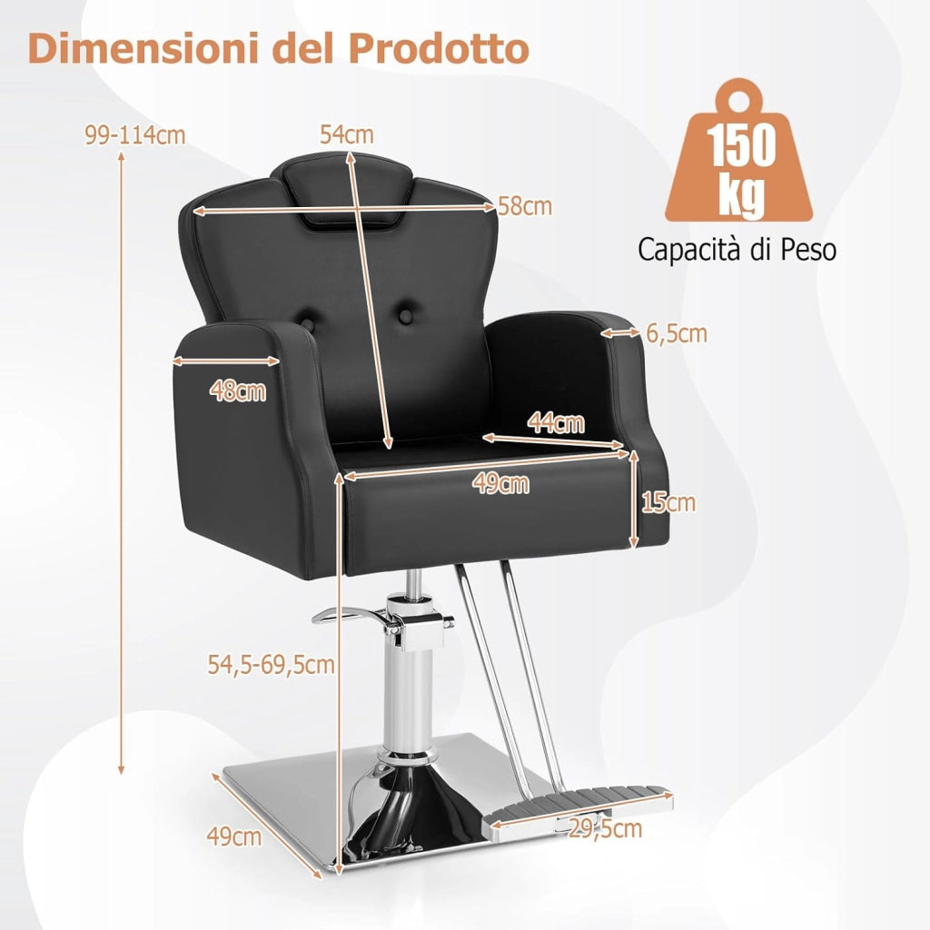 Poltrona da Barbiere con Altezza Regolabile, Sedia da Barbiere Girevole a 360°, Poggiatesta Regolabile, Portata 150 kg