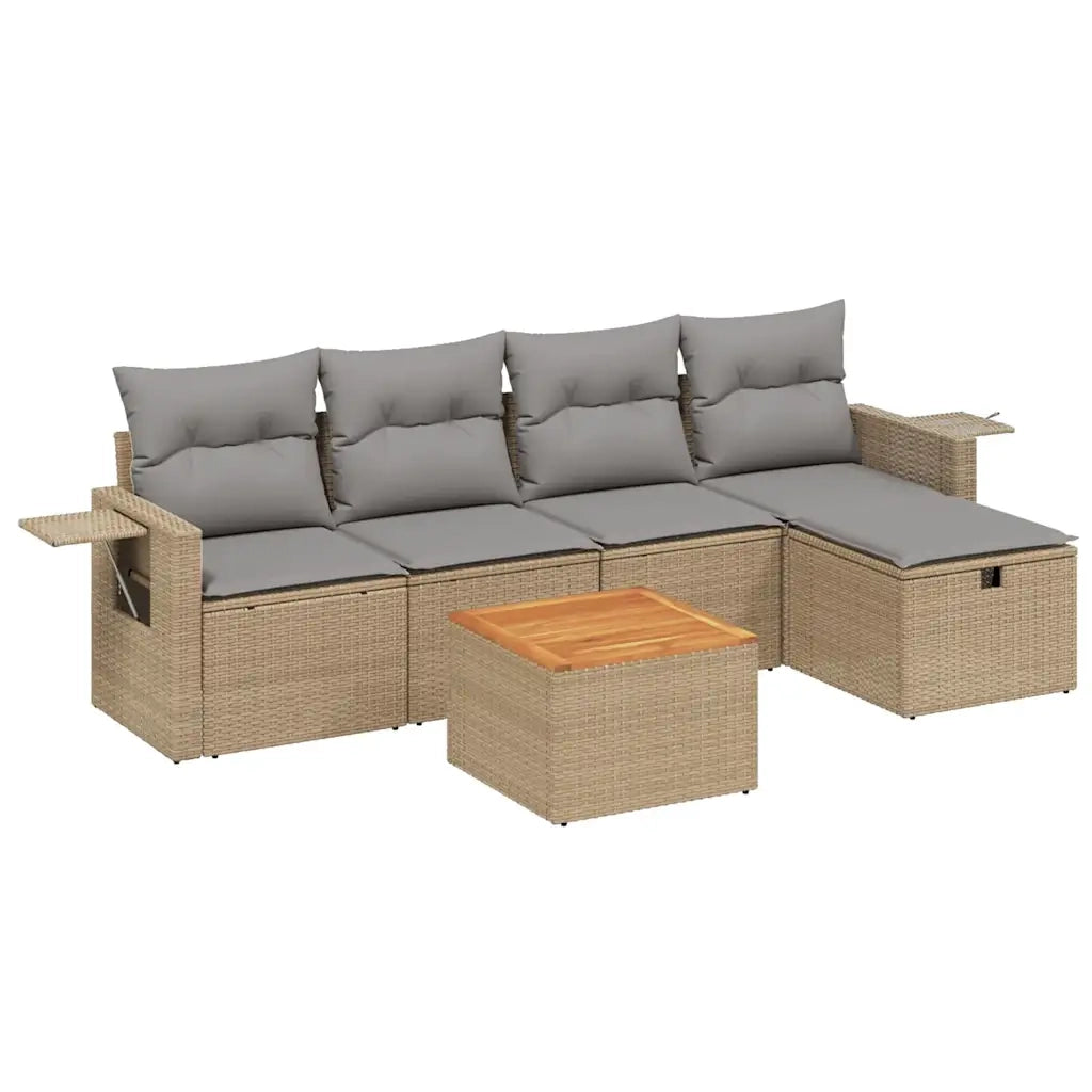 Set Divano da Giardino 6 pz con Cuscini Beige Misto Polyrattancod mxl 116824