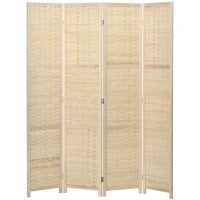 Paravento Separé da Interno a 4 Ante in Legno e Bambù, Pieghevole e Salvaspazio Altezza 170cm, Marrone