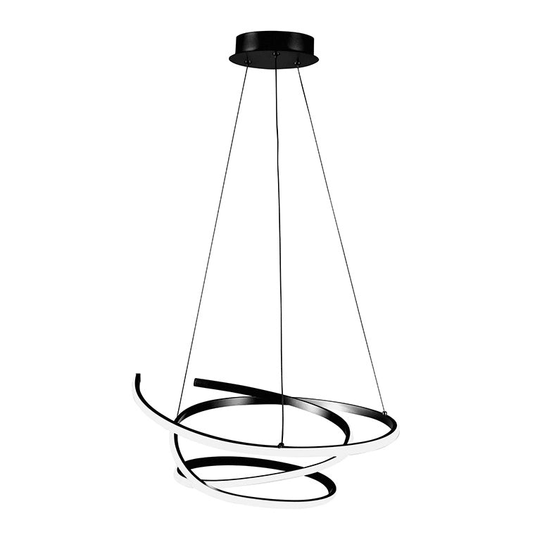 Curvy - Sospensione LED 45W 3000K IP20 con struttura in alluminio finitura nero opaco, design sinuoso e tondeggiante - Rossini Group