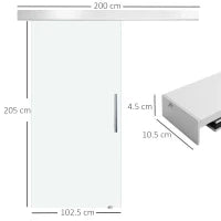 Porta Scorrevole Interna in Vetro Smerigliato con Binario B1 e Maniglia per Bagno Cucina Studio Vetro 205x 102.5x 0,8cm