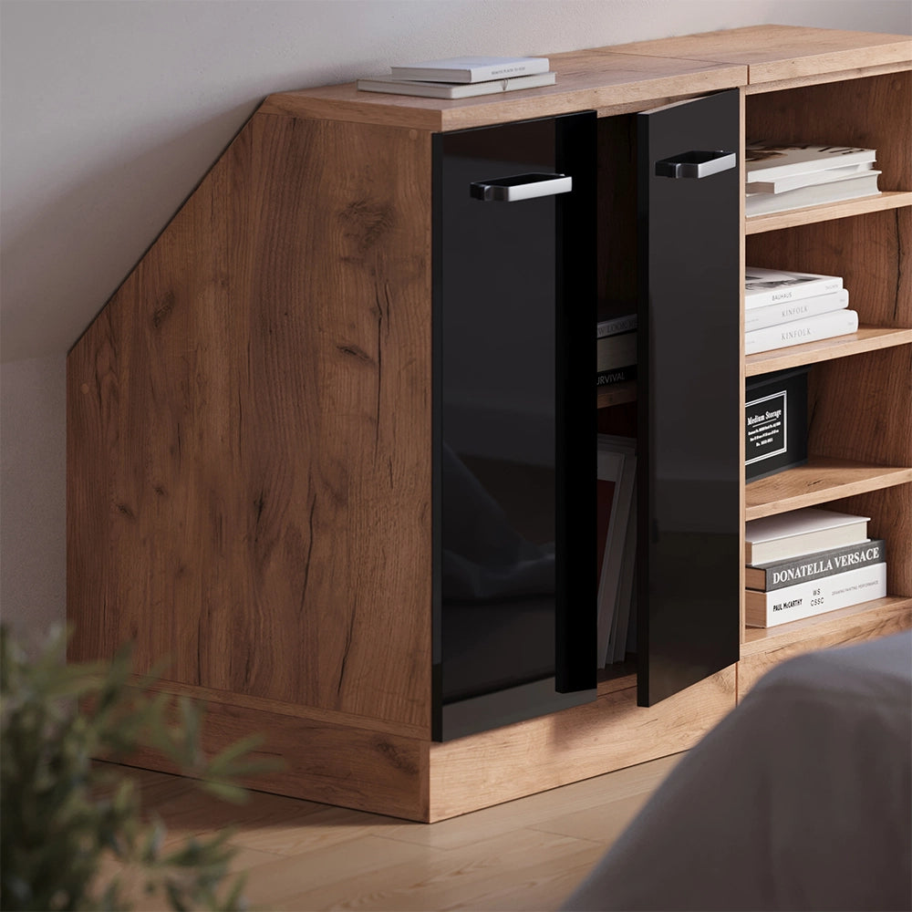 Mobile sottotetto Rion Nero lucido/Rovere dorato 60 x 83.8 cm con 2 porte, carcassa 60 cm profondità Vicco