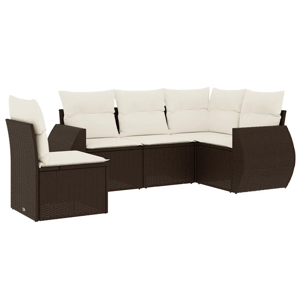 Set Divano da Giardino 5 pz con Cuscini Marrone in Polyrattan 3221372