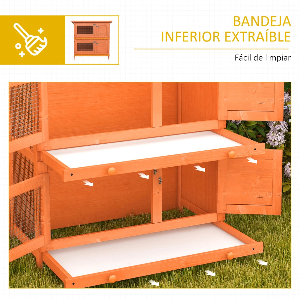 Casetta per Conigli 2 Livelli ¨C zephmum ¨C Legno Naturale 90x45x90 cm