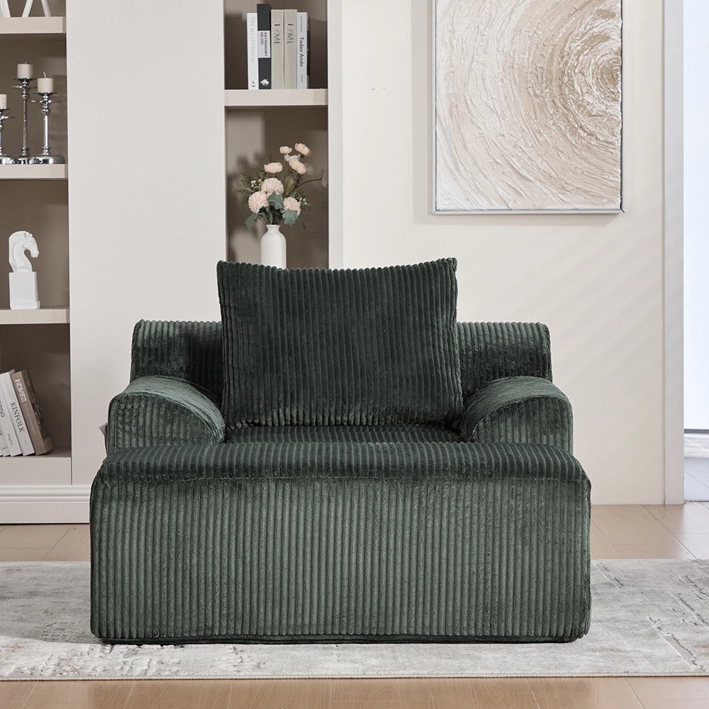 Poltrona oversize - Xylo - Velluto costato con tasche laterali, pouf e nessun assemblaggio