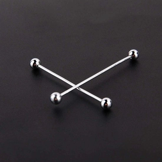 Decorazione per cravatta uomo, 6 cm, messing, slanciata, stud barbell, chiusura broche, finitura a specchio e dorata.