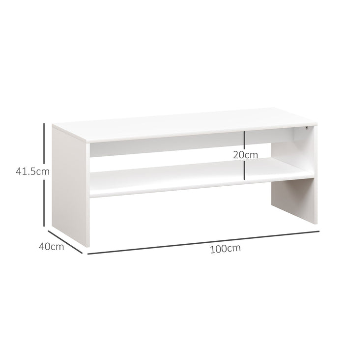 Tavolino da Caffè Moderno 100x40x41,5 cm a 2 Livelli con Vani a Giorno in Legno Bianco