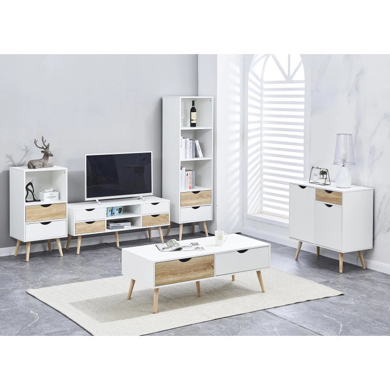 Porta Tv Bolt 4 Cassetti E 2 Vani A Giorno 120x40x45 Bianco/naturale