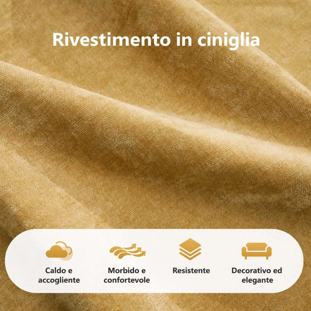 Pouf poggiapiedi in ciniglia gialla 78x76x45 cm