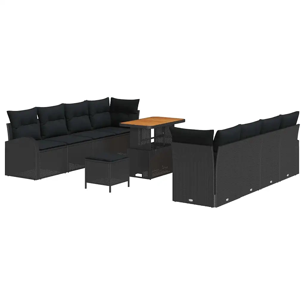 Set Divano da Giardino con cuscino 11 pcs Nero polyrattan