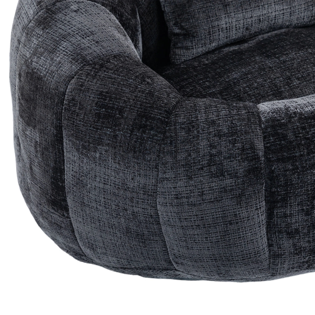 Poltrona Pouf Relax con Schienale Alto e Braccioli per Soggiorno Camera in Ciniglia Nero 150 × 95 × 63 cm