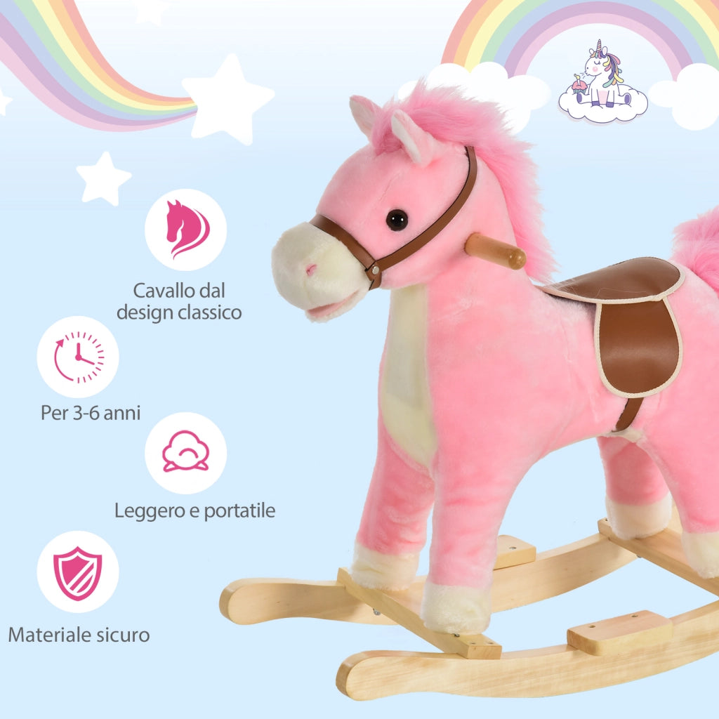 EasyComfort Cavallo a Dondolo per Bambini, Cavallino a Dondolo Bambini 36-72 Mesi, Cavalluccio Giocattolo con Suoni Realistici e 2 Batterie AA, Rosa