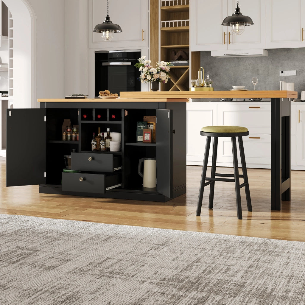 TAVOLO BAR ESTENSIBILE 120-180 CM MDF NERO CON RIPIANI E PORTABOTTIGLIE