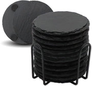 VIBRATITE Leisteen Onderzetters, 12 pezzi Ronde Glazen Onderzetters con Alloggiamento, 10,2 cm Piattaforma di Pietra Nera per Drinchi, Bicchieri, Tazze, Bar