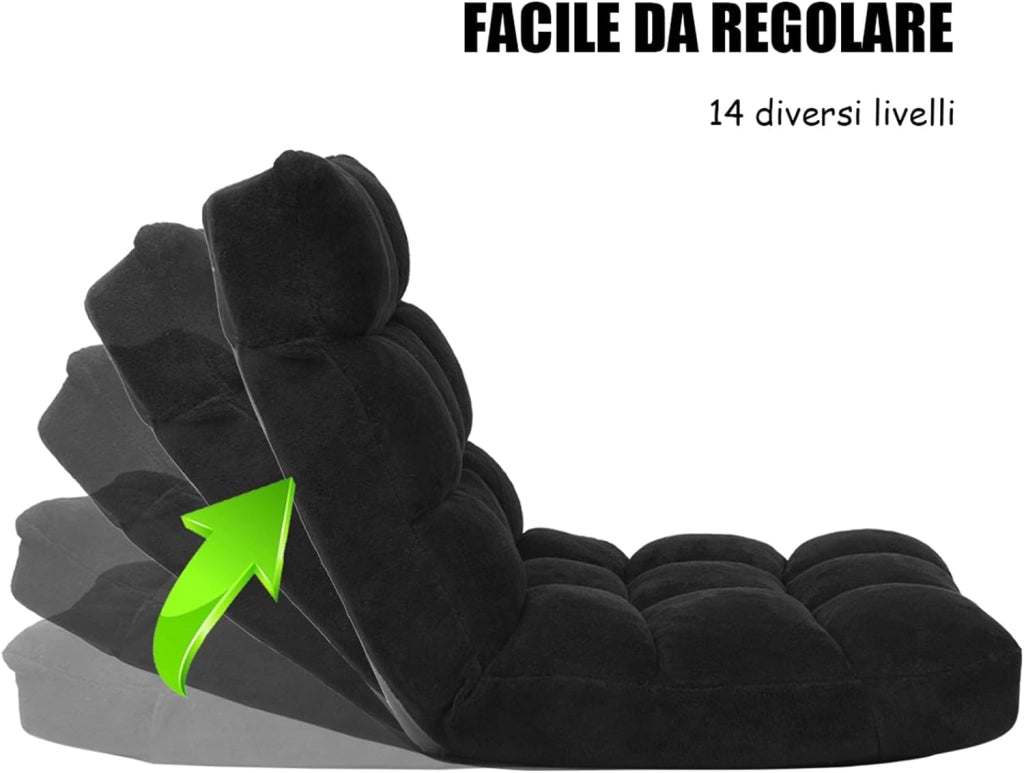 Sedia da Pavimento, Sedia Imbottita Regolabile in 14 Posizioni, Poltrona Salotto per Relax, Yoga, Lettura (Nero)