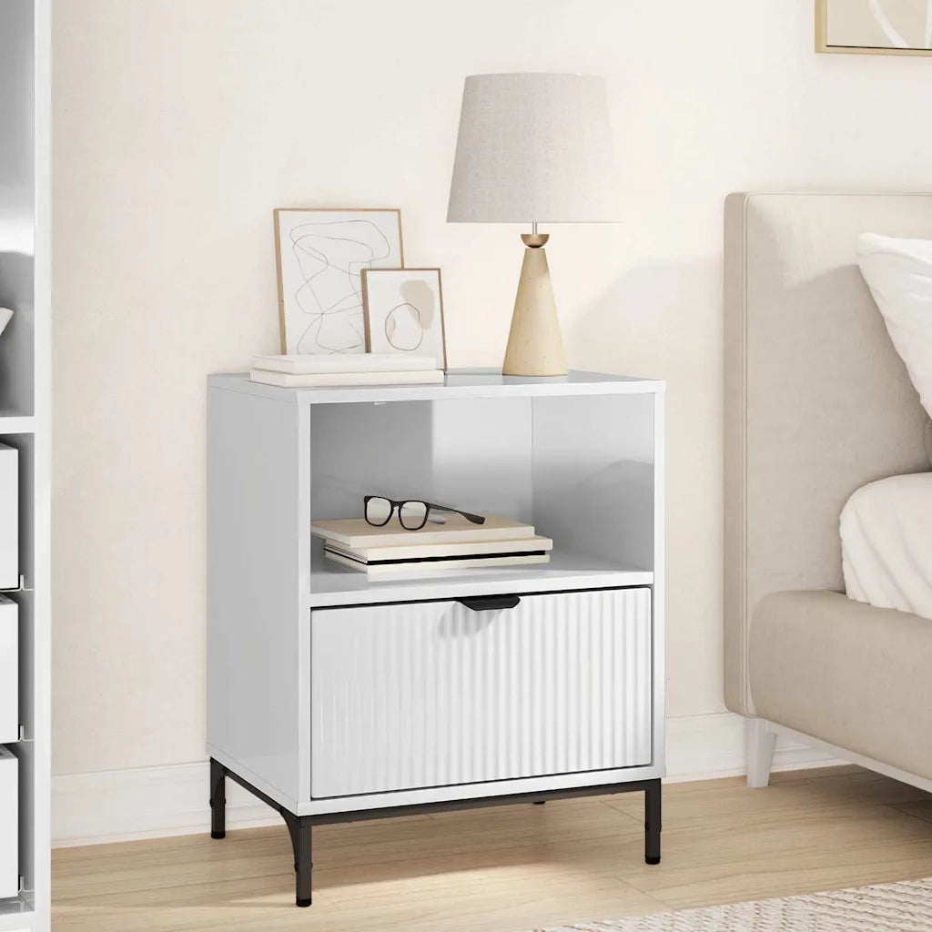 Armadio da Notte con cassetto Bianco lucido 49 x 36 x 61 cm