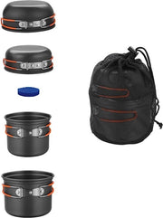 Set di Cottura da Campeggio in Alluminio Portatile Set di Servizio da Campeggio Ripiegabile Piatto da Campeggio e Cottura per 1-2 Persone per Picnic, Campeggio e Escursione