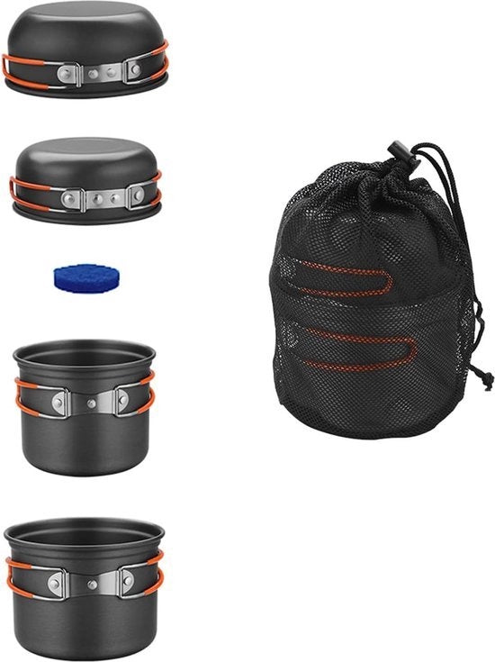 Set di Cottura da Campeggio in Alluminio Portatile Set di Servizio da Campeggio Ripiegabile Piatto da Campeggio e Cottura per 1-2 Persone per Picnic, Campeggio e Escursione