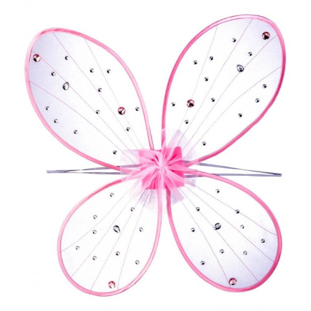 Trade Shop - Ali Di Farfalla Rosa Con Decorazioni Gemme Cm. 58x52 Articolo Feste Carnevale -