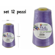 Trade Shop - Set 12 Pz Filati A Cono Filo Poliestere Cucito 3000y 40s/2 Viola Gomitolo Cotone -