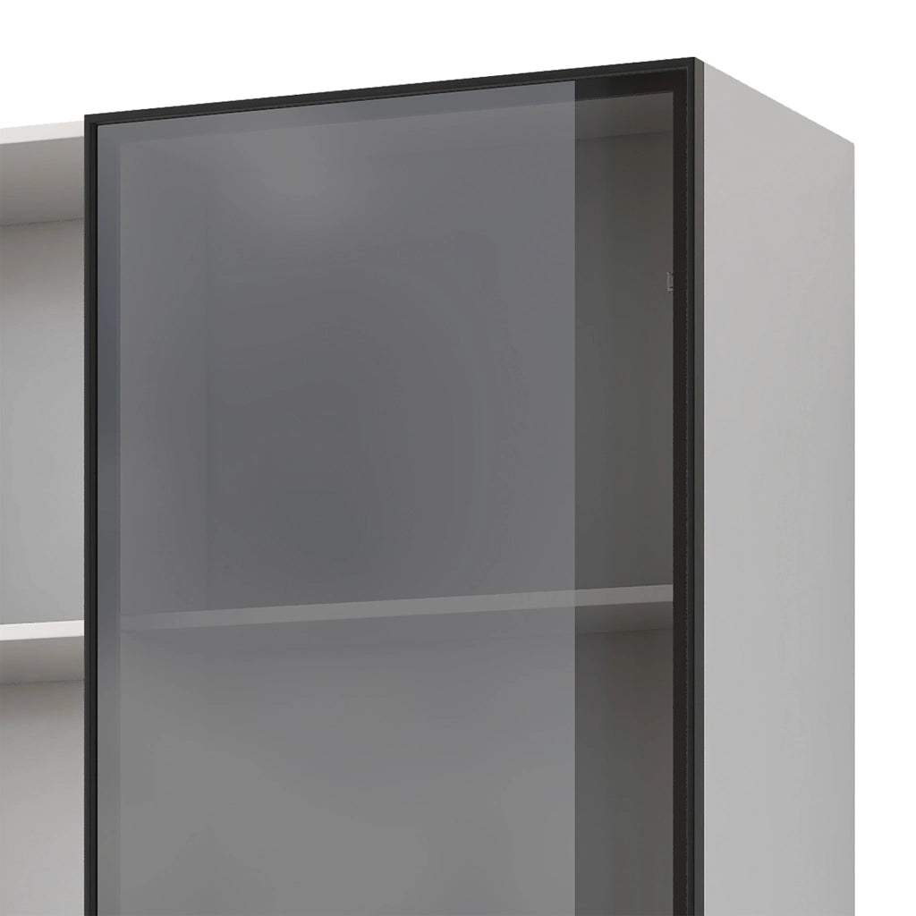 OKWISH Vetrina con 1 Anta in Vetro, 3 Cassetti e 3 Vani Aperti, LED Multicolore, per Soggiorno o Cucina, 80×40×160 cm