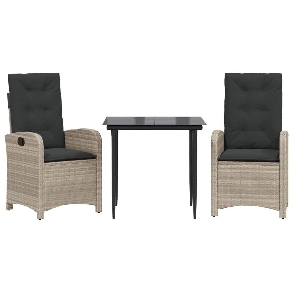 Set Pranzo da Giardino 3pz | Set Salotto da Giardino con Cuscini Grigio Chiaro Polyrattan
