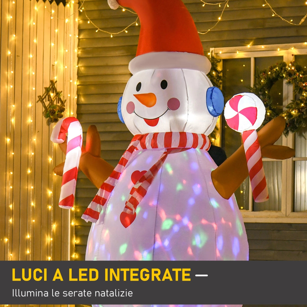 EasyComfort Pupazzo di Neve Gonfiabile 240cm, Decorazione Natalizia per Esterno con Luci a LED in Poliestere Impermeabile IP44