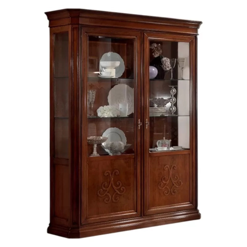 Vetrina classica 2 porte intarsio legno bassano con rilievi 162x54x217 - Mobili 2G