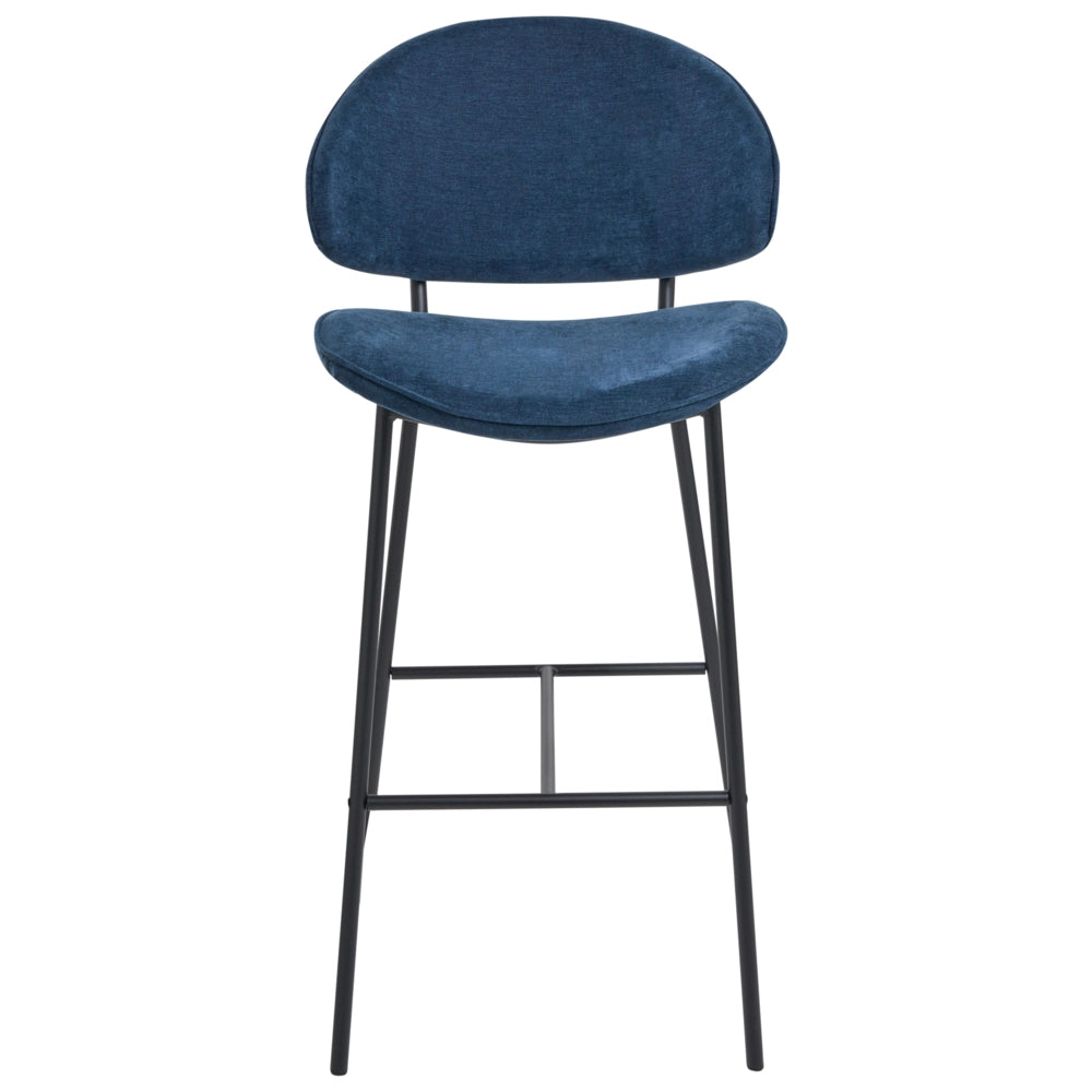 Set di 2 sgabelli da bar con sedile imbottito in tessuto blu marino senza braccioli schienale curvo stile moderno