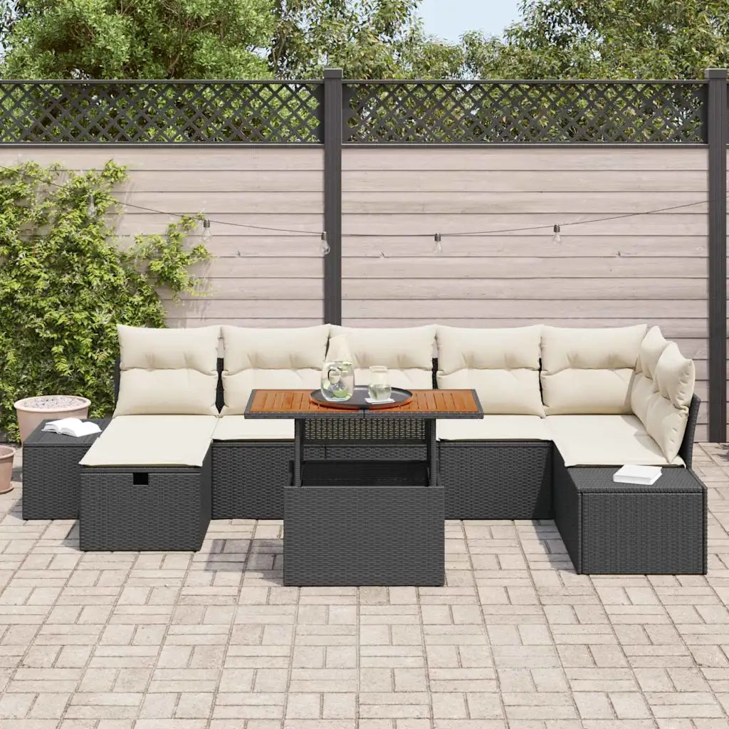 Set Divano da Giardino 8 pcs Nero polyrattan