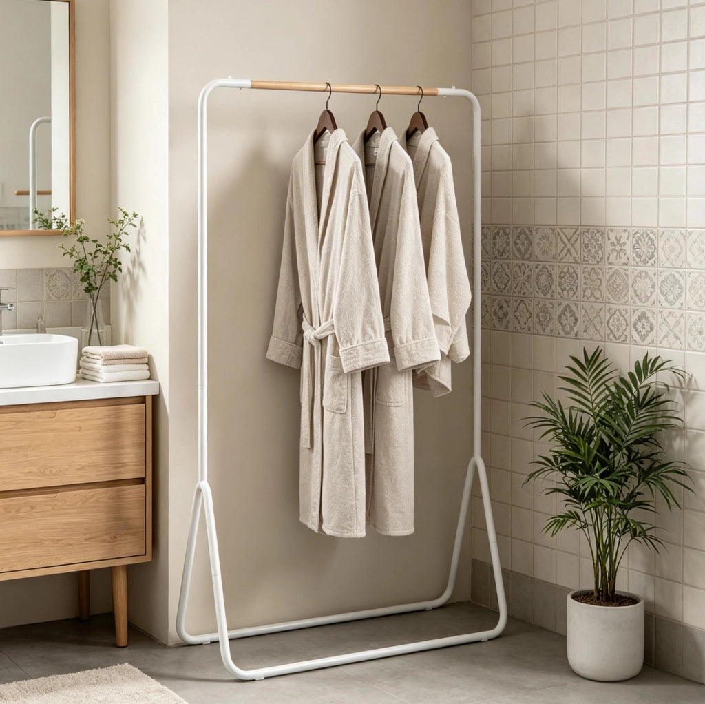 Appendiabiti 80x45x145 cm bianco in metallo, barra superiore