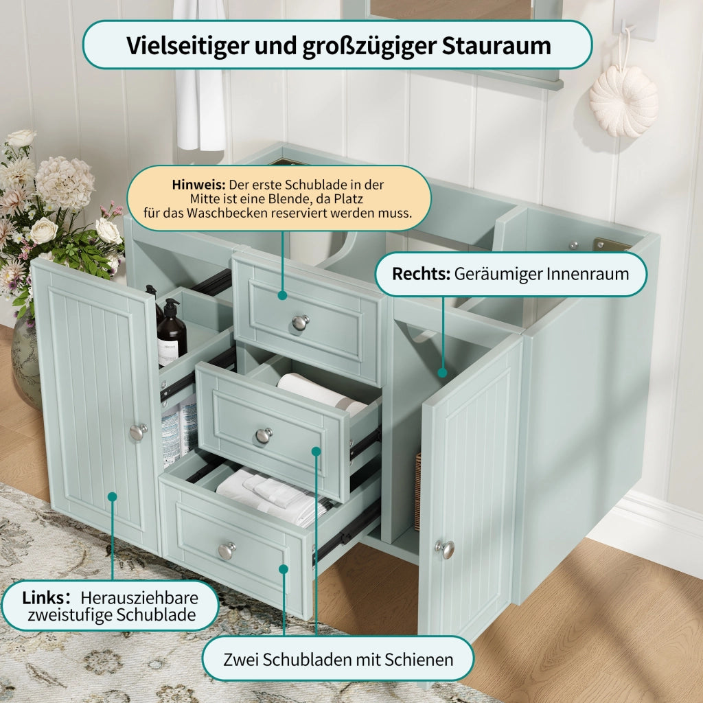Mobile sottolavabo con 2 cassetti, vano contenitore e installazione a parete, per bagno, verde, 78,5 × 46 × 46,8 cm