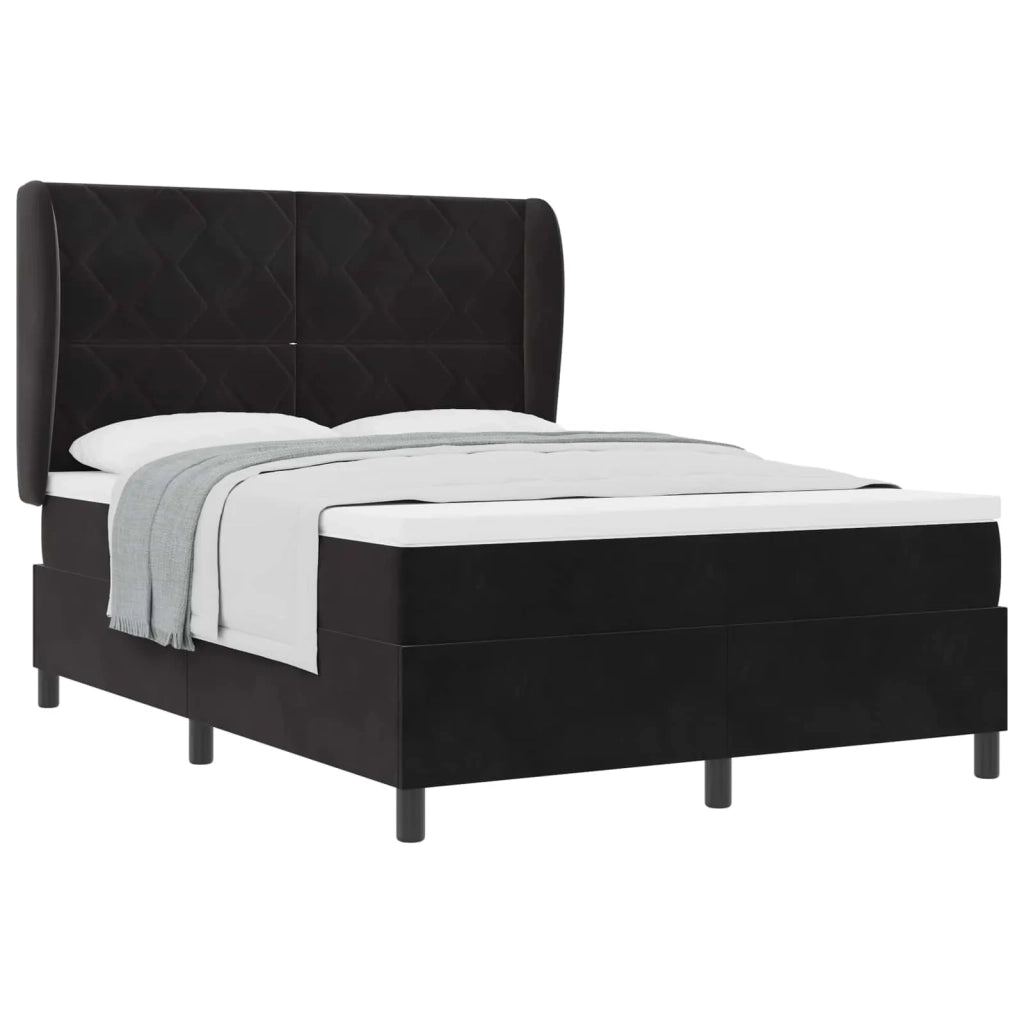 Letto a molle con materasso Nero 200 x 140 cm Velluto 3340984