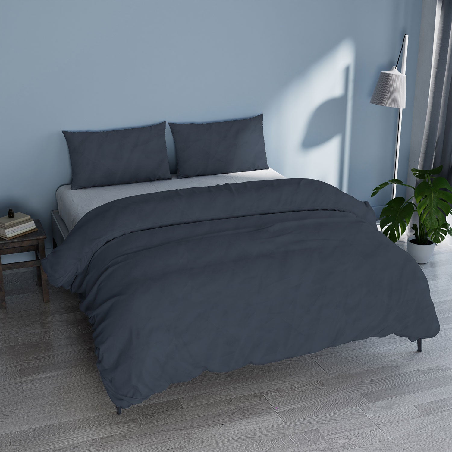 Copripiumino Matrimoniale con Sacco e Federe Linea Water Washed Grigio Scuro