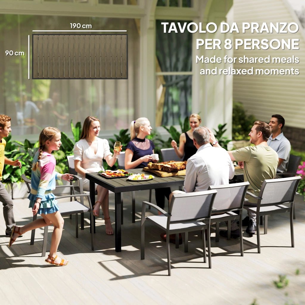 Tavolo da pranzo per giardino ¨C zephmum ¨C in alluminio e legno scuro per 8 persone