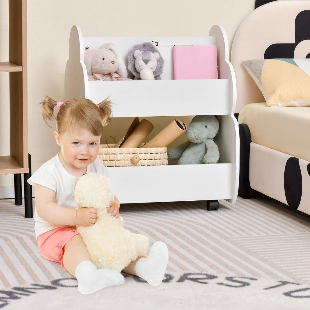 Set con tavolo e 2 sedie per bambini e libreria per bambini a 2 livelli, Set tavolo sedie bambini e libreria bimbi spaziosa
