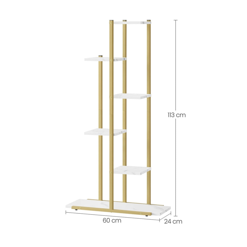 Scaffale Portapiante Moderno a 6 Ripiani Effetto Marmo e Oro