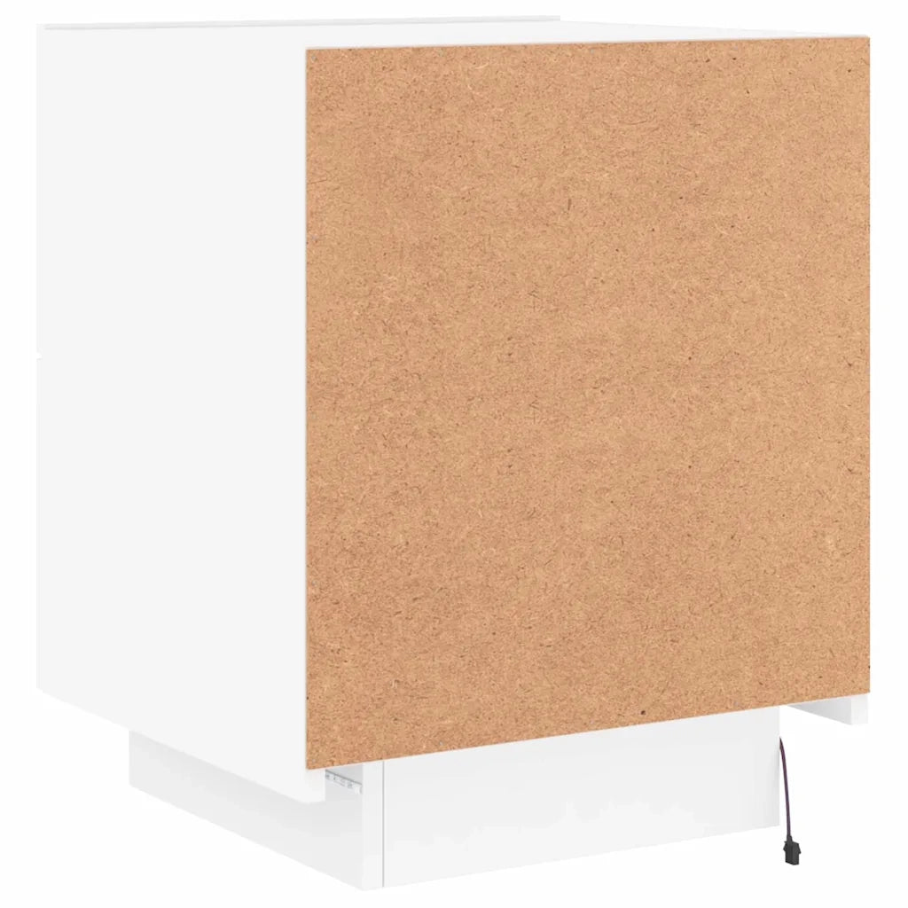 Comodino con Luci LED-Tavolino da notte Bianco in Legno Multistrato 819636