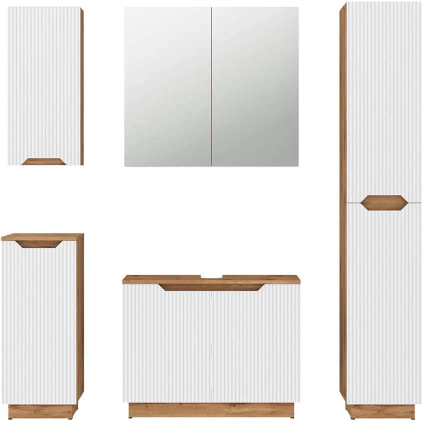 Set di mobili da bagno Lotta, Grigio, 79.6 cm, composto da mobile sottolavabo, specchiera, colonna, base media e pensile