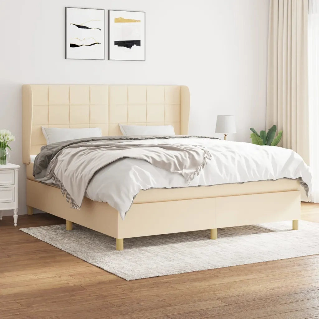 Giroletto a Molle con Materasso Crema 160x200 cm in Tessuto