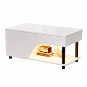 Tavolino da salotto 50x100x46 cm; altezza regolabile con vano nascosto; truciolato; bianco